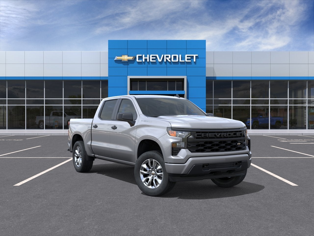 2026 Chevrolet Silverado 1500 Custom in Sterling Gray Metallic — front three-quarter view